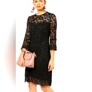 LE CHÂTEAU LACE BLACK MINI DRESS BELL SLEEVE  COCKTAIL OPEN HEART BACK SIZE XS